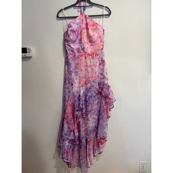 Amanda Uprichard Carlina Asymmetric Ruffle Trim Halter Dress Cotton Candy Small - Picture 2 of 4